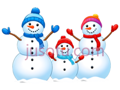 雪人,蓝色帽子,围巾,红色帽子,粉色帽子,白色身体PNG