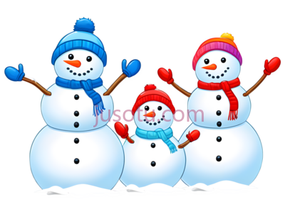 雪人,蓝色帽子,围巾,红色帽子,粉色帽子,白色身体, PNG