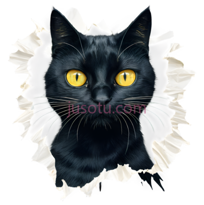 猫,撕裂纸张效果,黑色, PNG