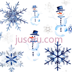 雪人,雪花,卡通,复杂图案,白色PNG