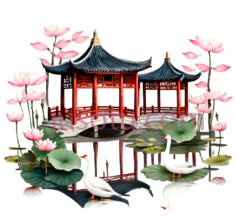 凉亭,中式建筑,红色,绿色PNG