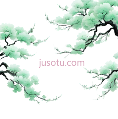 梅花,水墨画,绿色, PNG
