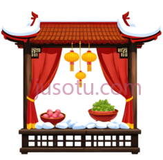 中国建筑,卡通,红色,黄色,绿色PNG
