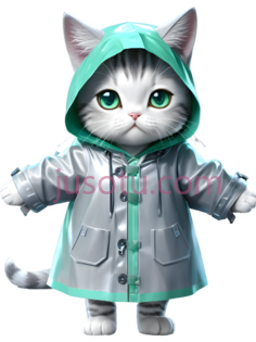 卡通猫,可爱,白色,绿色PNG