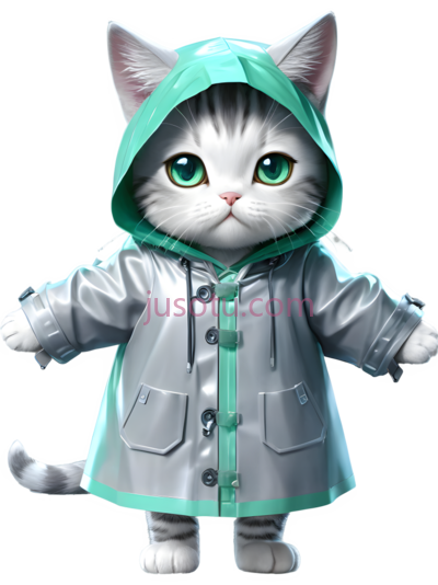 卡通猫,可爱,白色,绿色, PNG