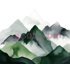 山脉,水墨画,白色,灰色,绿色PNG