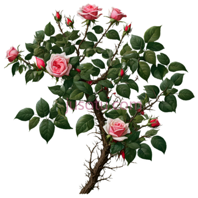 玫瑰花树,插画,粉色, PNG