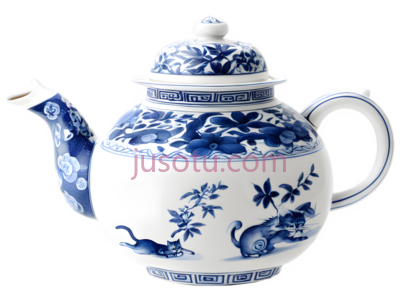 茶壶,蓝白, PNG