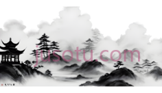 山水画,水墨画,黑色,白色PNG