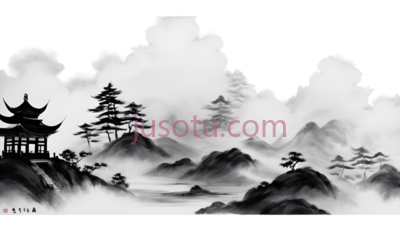 山水画,水墨画,黑色,白色, PNG