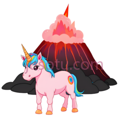粉色独角兽,火山爆发,彩虹PNG