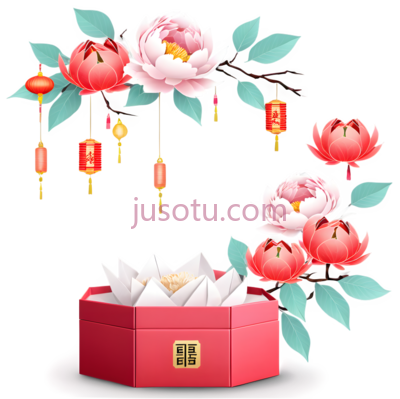 荷花,灯笼,盒子,节日,红色,粉色,绿色, PNG