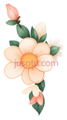 花朵,卡通,浅橙色,绿色PNG