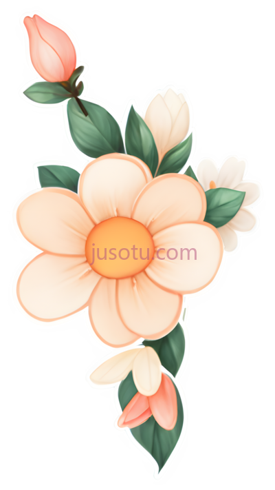 花朵,卡通,浅橙色,绿色, PNG