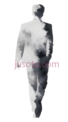 人物剪影,水墨画,黑白PNG