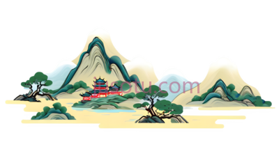 山水画,中国水墨画,绿色,蓝色,白色, PNG