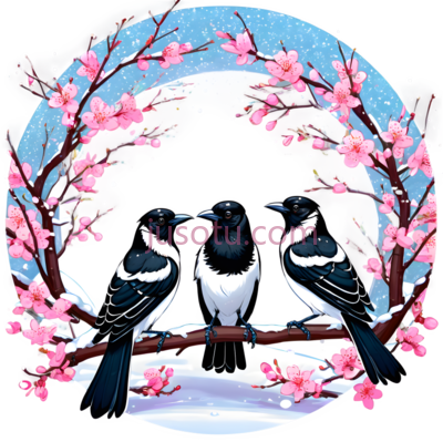喜鹊,插画,黑色, 白色, 粉红色, PNG