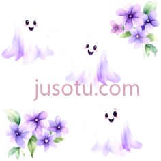幽灵,花朵,卡通,白色,紫色PNG