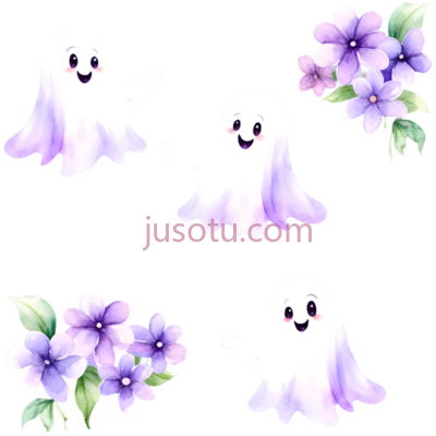 幽灵,花朵,卡通,白色,紫色, PNG
