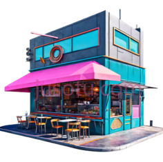 咖啡店,现代,蓝色,粉色PNG