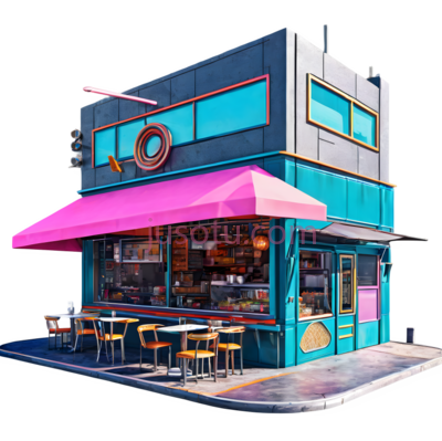 咖啡店,现代,蓝色,粉色, PNG