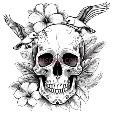 骷髅,插画,黑白, PNG