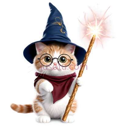 猫,戴着眼镜,魔法帽,白色带橙色条纹, PNG