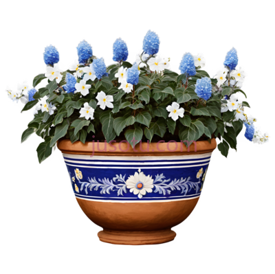花卉,陶瓷,蓝色,白色,绿色, PNG
