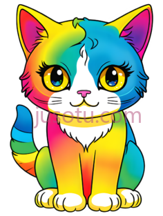 猫,卡通,黄色,绿色,蓝色,红色,紫色PNG