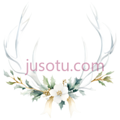 鹿角花环,水彩画,白色,绿色,黄色PNG