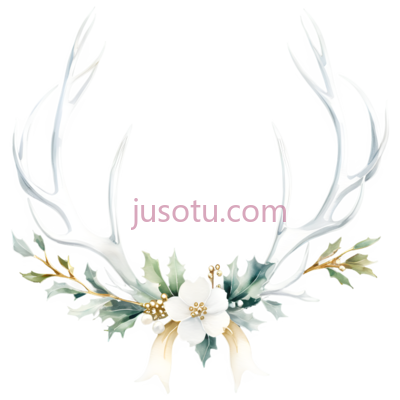 鹿角花环,水彩画,白色,绿色,黄色, PNG