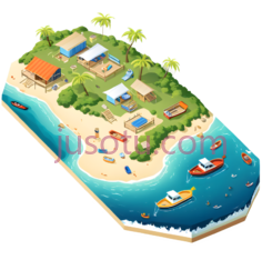 岛屿,卡通,蓝色,黄色,绿色PNG