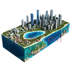城市景观,现代都市,蓝色,绿色,灰色PNG