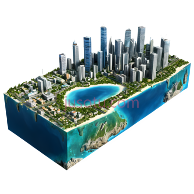 城市景观,现代都市,蓝色,绿色,灰色, PNG