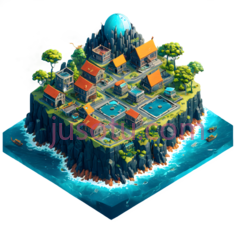 岛屿,卡通,蓝色,橙色,绿色PNG