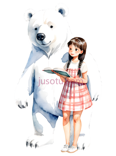 小女孩,北极熊,卡通,白色,粉色, PNG
