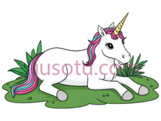 独角兽,卡通,白色身体, 多彩鬃毛PNG