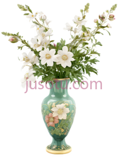 花瓶,传统花卉图案,绿色PNG
