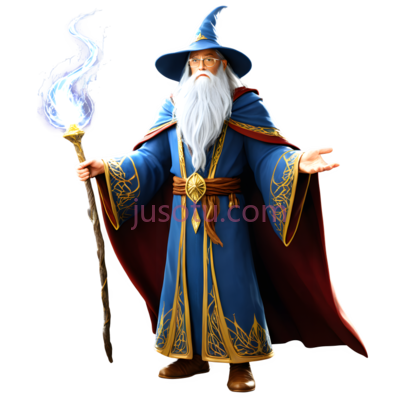 巫师,魔法师装束,蓝色,金色, PNG