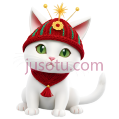 卡通猫,可爱,白色, 红色PNG