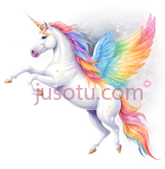 独角兽,卡通,白色身体,彩虹鬃毛,尾巴PNG