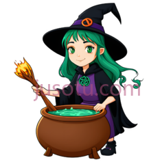 女巫,卡通,黑色,紫色,绿色PNG