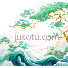 山水画,中国传统水墨画,绿色,白色,金色PNG