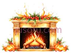 壁炉,节日装饰,金色,红色PNG