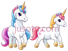 独角兽,卡通,白色身体, 粉红色鬃毛,尾巴PNG