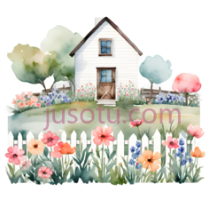 房子,水彩画,白色,棕色,绿色,粉色PNG