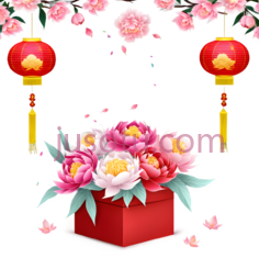 牡丹花,灯笼,中式花卉,装饰,粉色,红色PNG