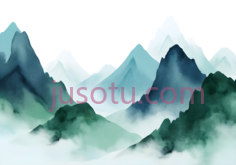 山脉,水墨画,蓝色,绿色,白色PNG
