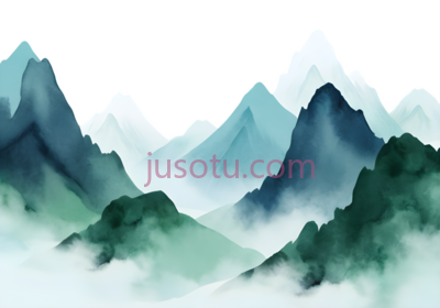 山脉,水墨画,蓝色,绿色,白色, PNG