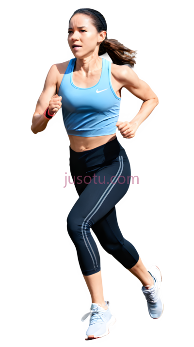 女性,运动装,蓝色上衣, 黑色裤子, PNG